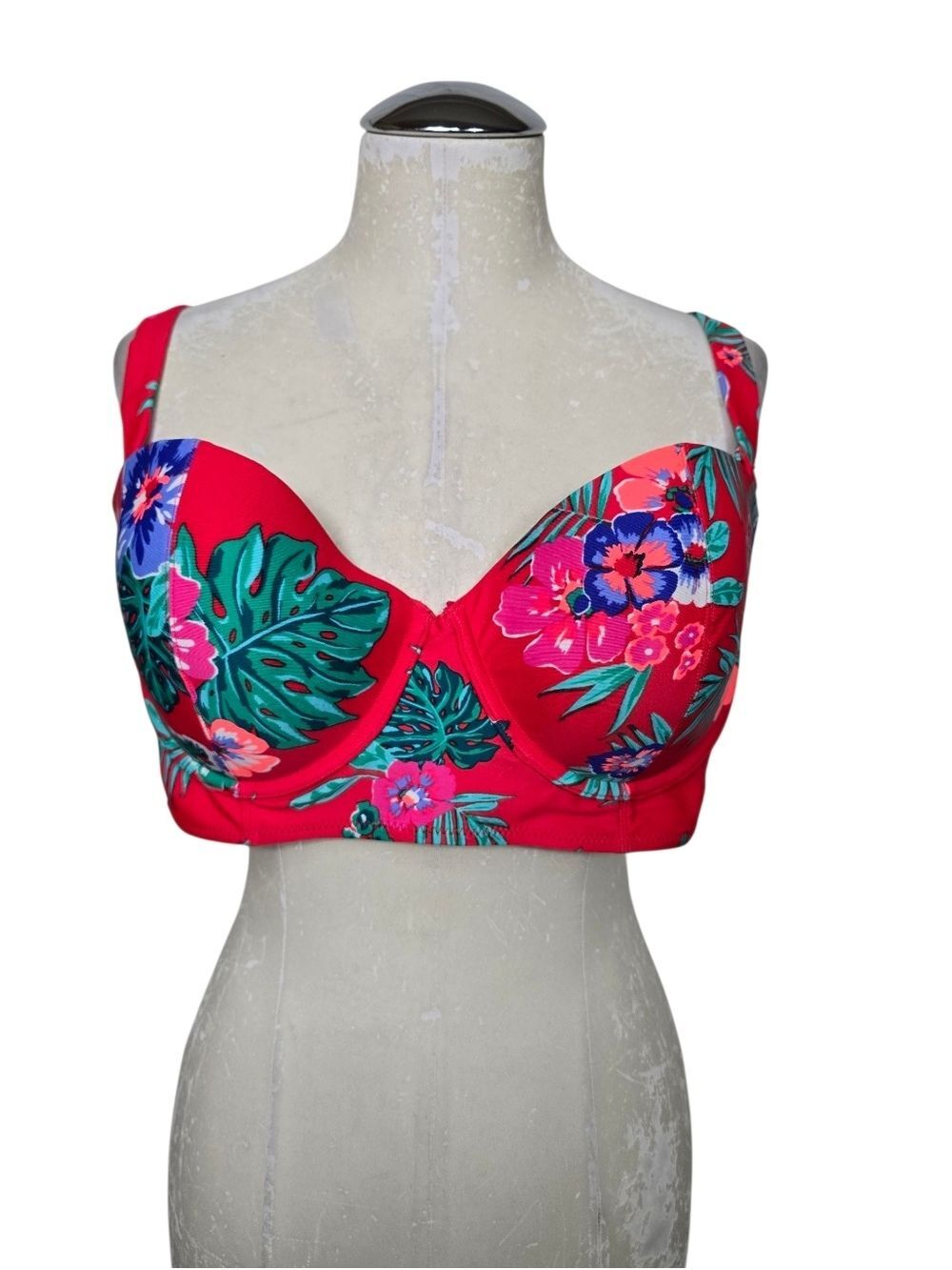Old Navy Tropical Hibiscus Bikini Top XL Red Pink Blue Floral Swimsuit